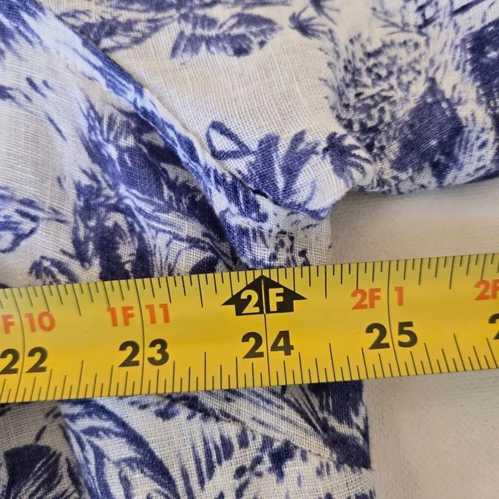 Joie Womens Tropical Print Linen Tunic Button Up Shirt Blue White Size 2X
